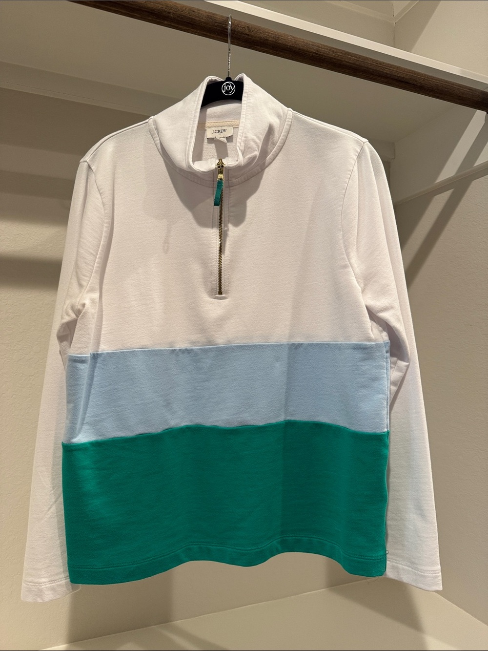 J. Crew White, Light Blue & Teal Colorblock Half-Zip Pullover